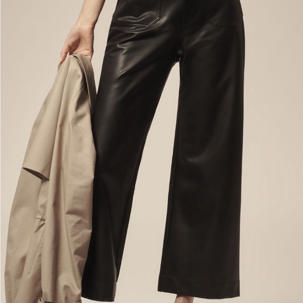 Anthropologie Maeve Collette Cropped Wide Leg Faux Leather Pant